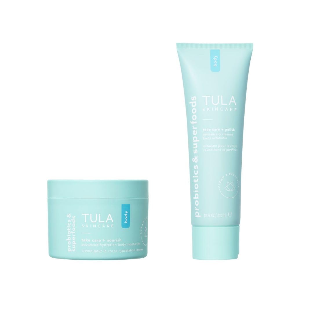 TULA Skin Care Duo: Advanced Hydration Body Moisturizer & Exfoliating Body Polish - Nourish & Revitalize Dry Skin | 2-Piece Skincare Set for Soft, Smooth Skin at Home or Spa