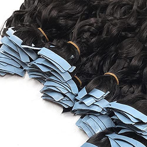 Natural Loose Wave Human Hair Extensions - 40pcs Real Malaysian Wet & Wavy Tape-in Hair Wefts (14inch, Jet Black) for Women - Perfect for Daily Styling, Special Occasions & Volume Boosting