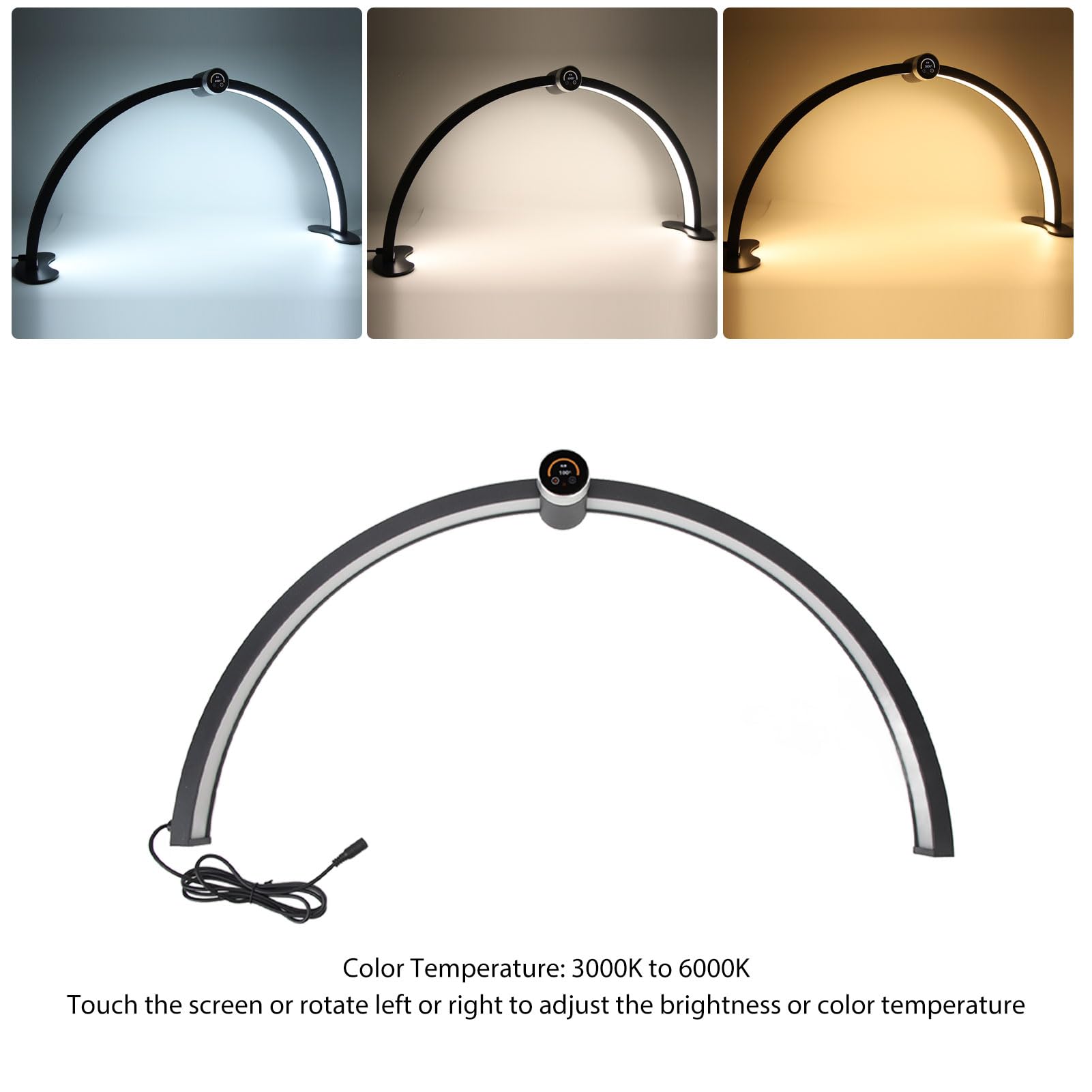 Adjustable Brightness & Color Temperature Half Moon Desk Lamp - Black Salon Eyelash Light for Makeup, Reading & Home Office Workspace