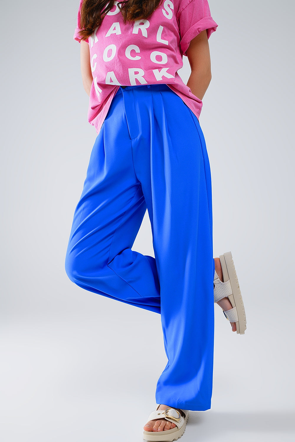 Straight Leg Pants with Side Pockets & Darts in Blue | Women's Classic Tailored Trousers for Office, Business Casual & Everyday Wear