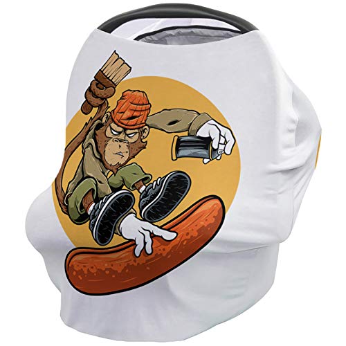 Breathable Nursing Cover for Car Seat & Stroller - 26x27.6 Inches Full Privacy Baby Shopping Cart Cover with Skateboarding Monkey Design | Perfect for Breastfeeding, Shopping & Outdoor Activities