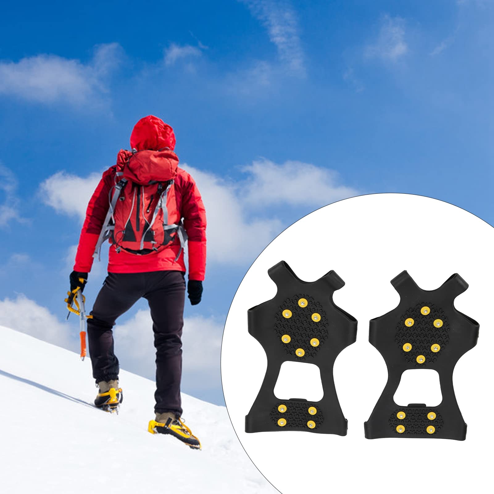 Foldable 10-Tooth Hiking Crampons - 2PCS Non-Slip Ice Cleats for Snow Shoes | Lightweight Rubber Spikes for Mountaineering, Ice Fishing & Hunting | Perfect for Winter Trails, Slippery Terrains & Outdoor Adventures