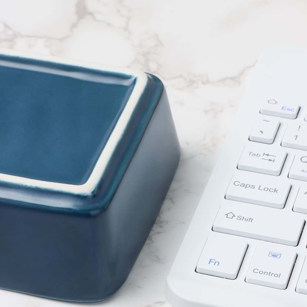 Vibrant Candy Color Ceramic Paper Clip Holder - 3.5 Inch Square Desk Organizer for Paperclips & Binder Clips (Navy Blue) - Perfect for Office, School & Home Workspace Organization