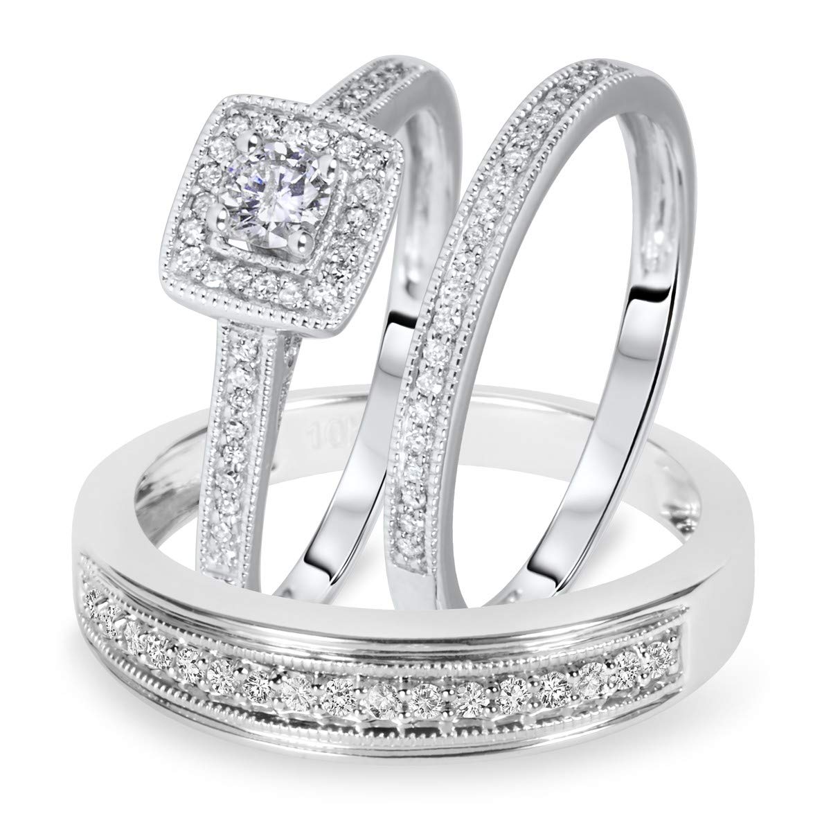 His and Hers Wedding Ring Set - Matching Trio Wedding Bands for Couples - 14K Gold/Platinum/Silver - Romantic Gift for Anniversary, Engagement - Perfect for Ceremonies, Vows, and Everyday Wear