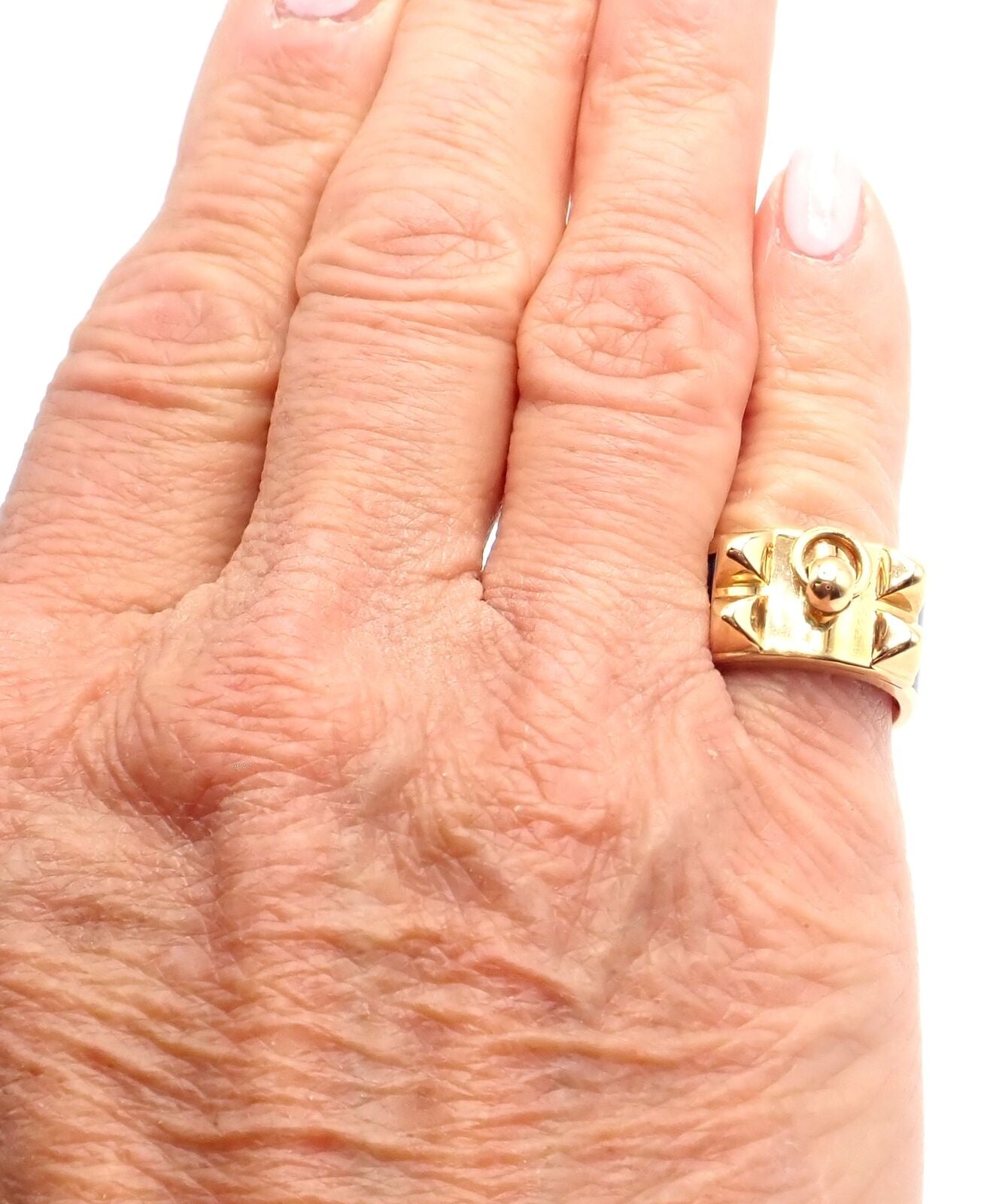 Authentic Hermes Collier de Chien 18K Yellow Gold Blue Enamel Band Ring - Size 6 - Luxury Fashion Jewelry for Women, Perfect for Parties, Weddings & Special Occasions