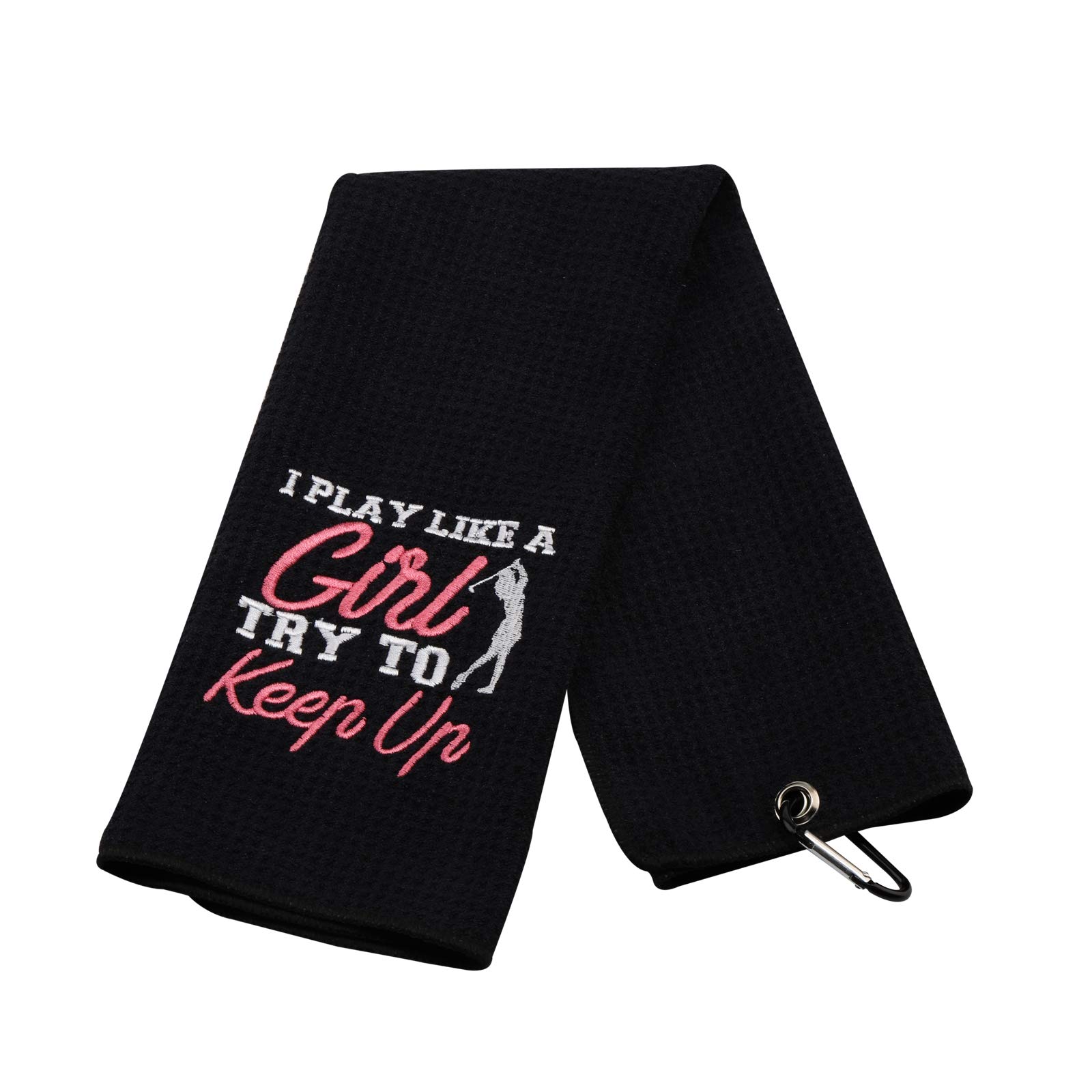 PWHAOO Funny Golf Towel for Women - 'I Know I Play Like A So Try to Keep Up' Golf Gift with Clip | Perfect for Golf Courses, Driving Ranges & Tournament Gifts