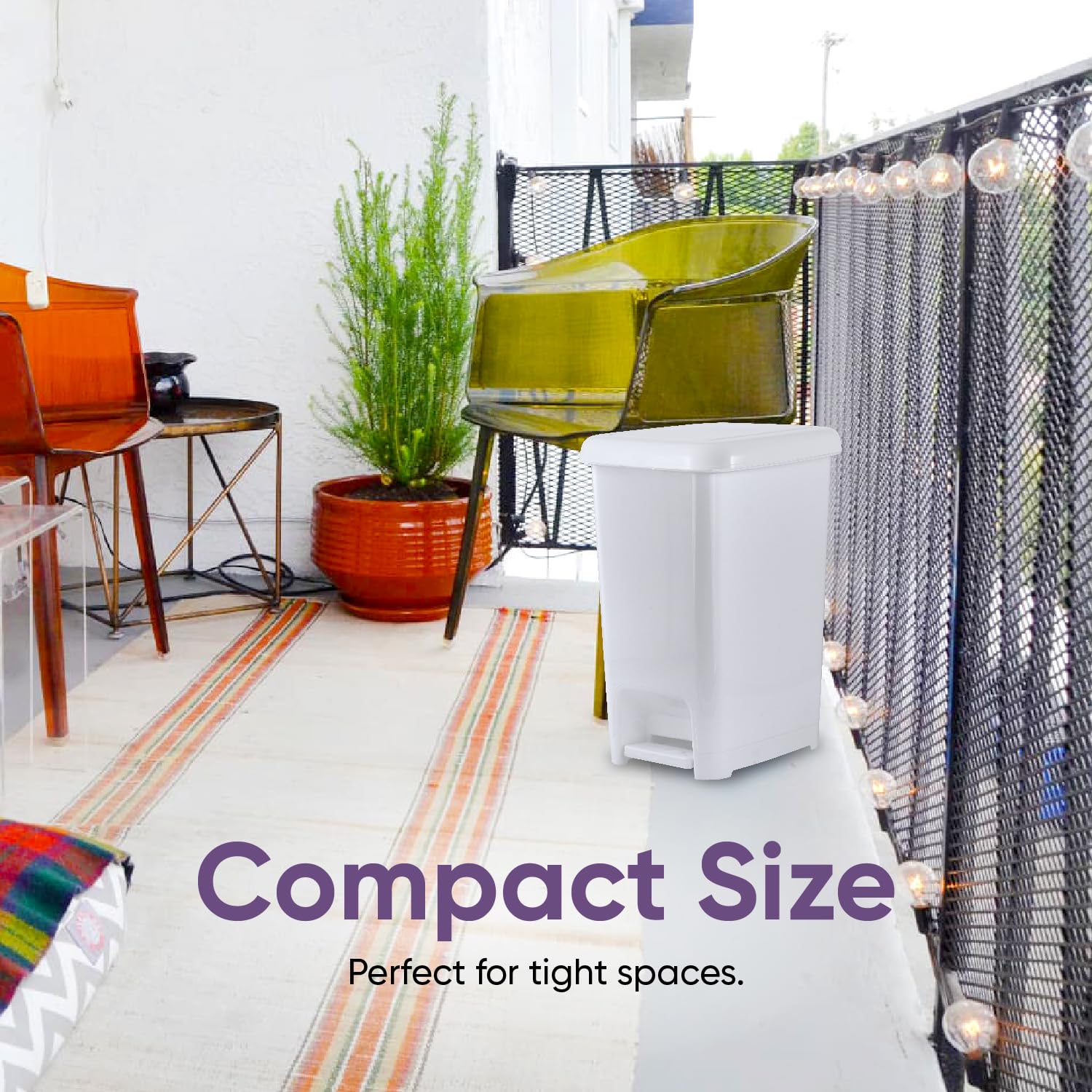 Superio 6.5 Gallon Slim Step-On Trash Can with Lid - Hands-Free Foot Pedal Garbage Bin for Kitchen, Bathroom, Office, Bedroom, RV, Dorm & Patio - White Smoke - Perfect for Small Spaces & Hygienic Waste Disposal