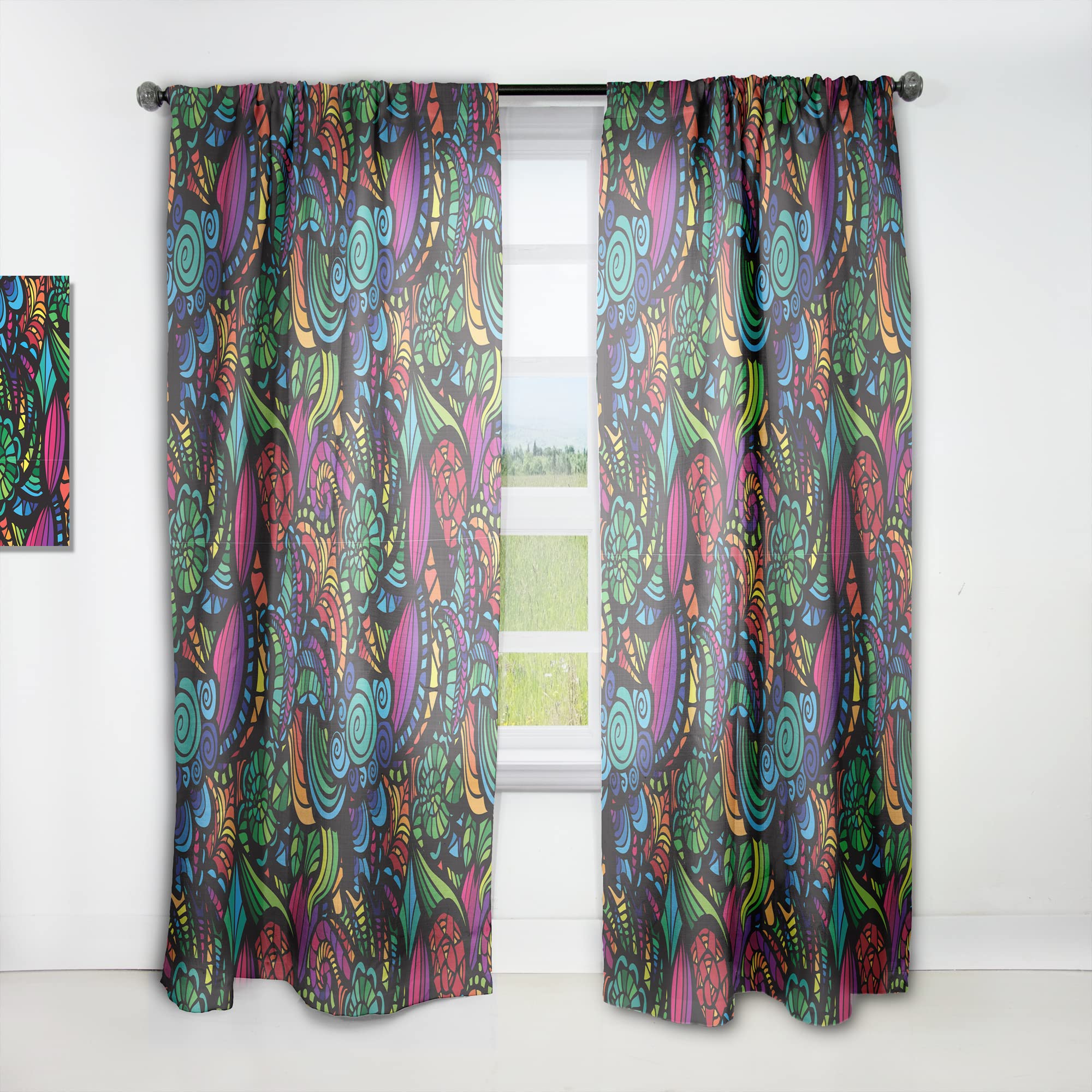 DesignQ Mosaic Floral Blackout Curtains - Thermal Insulated Single Panel (52x95 inches) for Bedroom & Living Room - Elegant Window Drapes for Home Decor & Light Blocking