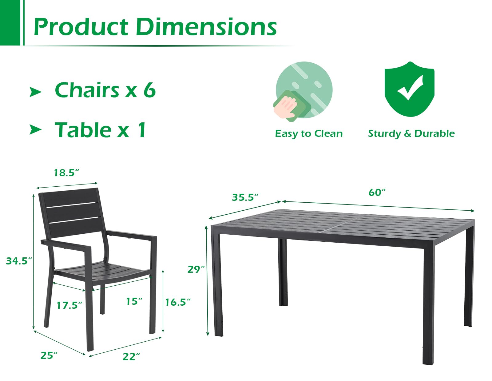 AECOJOY 7-Piece Outdoor Dining Set - 60