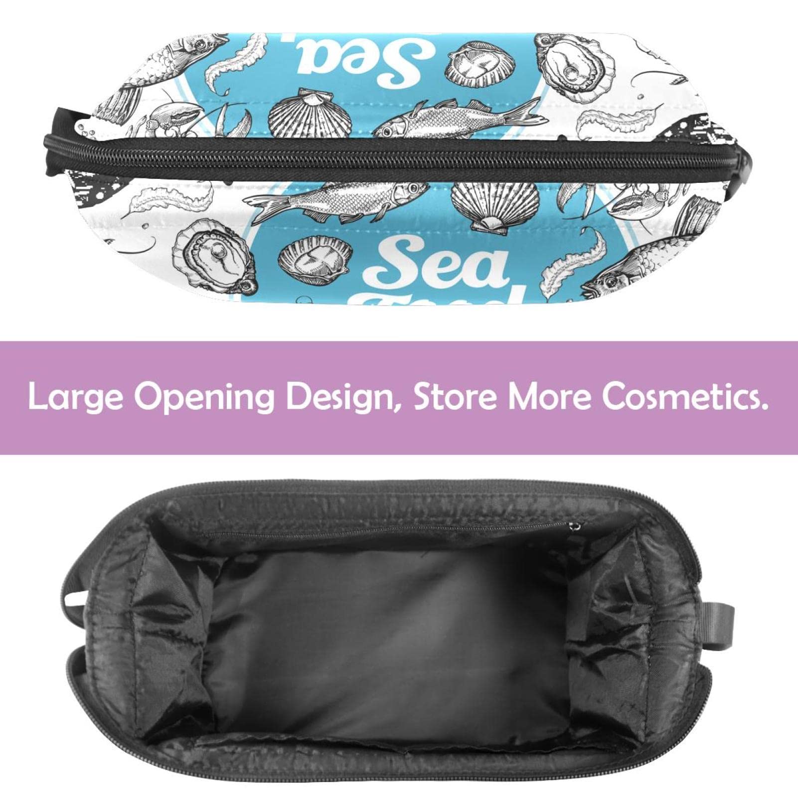 Large Waterproof Makeup Bag for Travel - Spacious Cosmetic Organizer with Seafood Ocean Fish Design, Women's Toiletry Bag for Vacation, Gym & Daily Essentials Storage