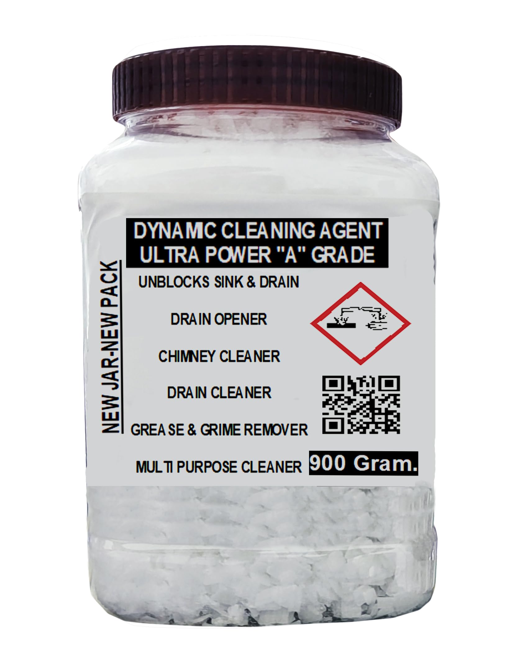Caustic Soda Flakes 900g - Powerful Drain Cleaner, Pipe Opener & Chimney Cleaner | Removes Tough Blockages in Sinks, Drains & Pipes | Safe Plastic Jar Packaging for Home & Industrial Use