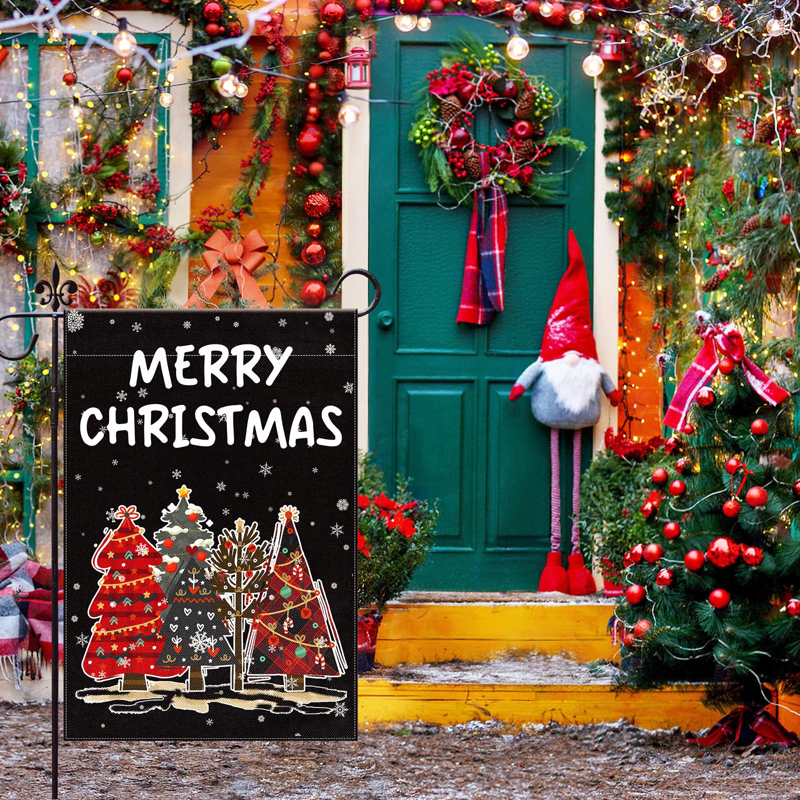 12x18 Inch Double Sided Christmas Tree Garden Flag - Merry Christmas Outdoor Decorative Burlap Yard Flag for Winter Holiday Decorations | Perfect for Front Yard, Porch, Lawn & Seasonal Festive Displays