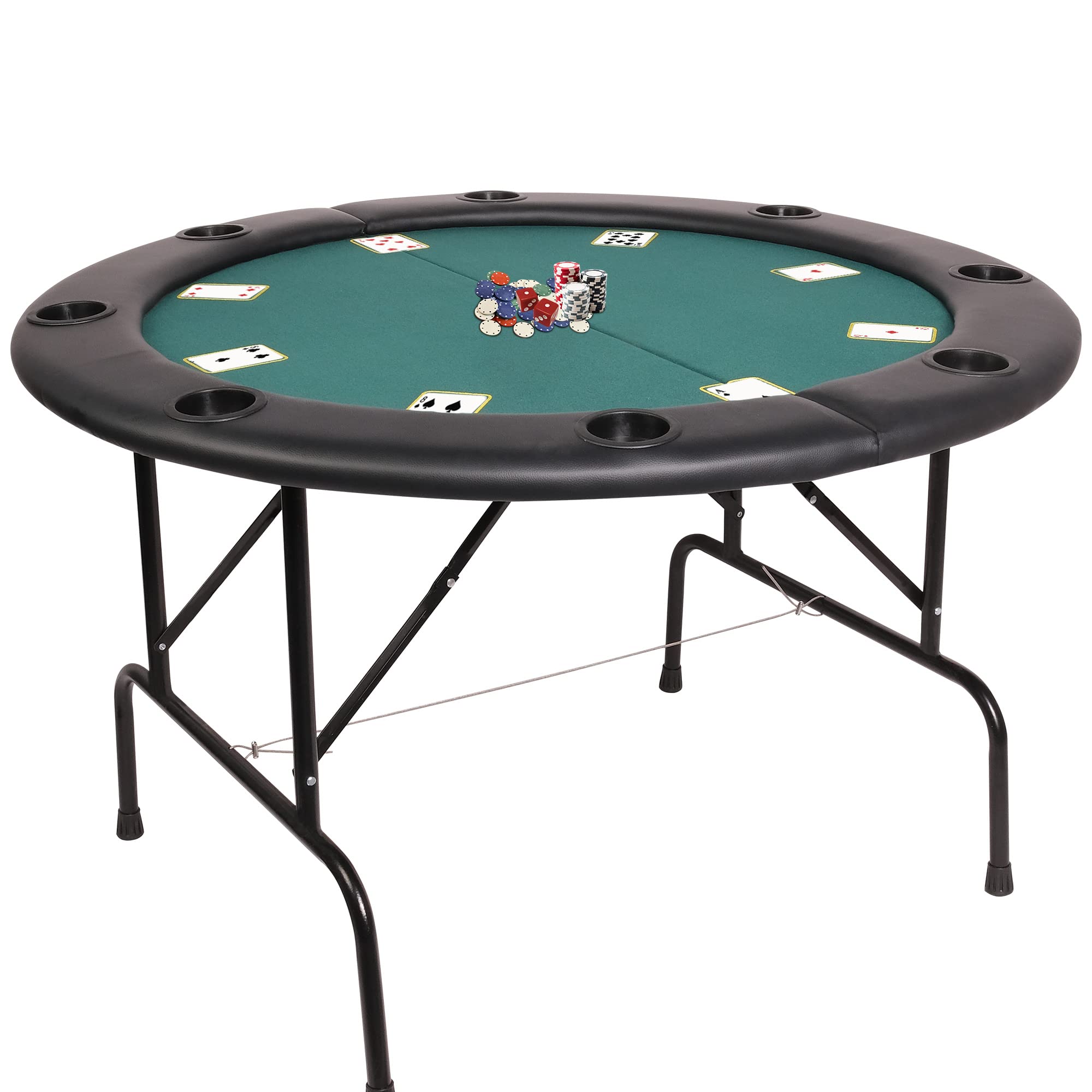 Premium 8-Player Round Folding Poker Table with Cup Holders - Casino Grade Green Felt Surface for Texas Hold'em & Blackjack | Perfect for Game Nights, Casino Parties & Home Poker Tournaments