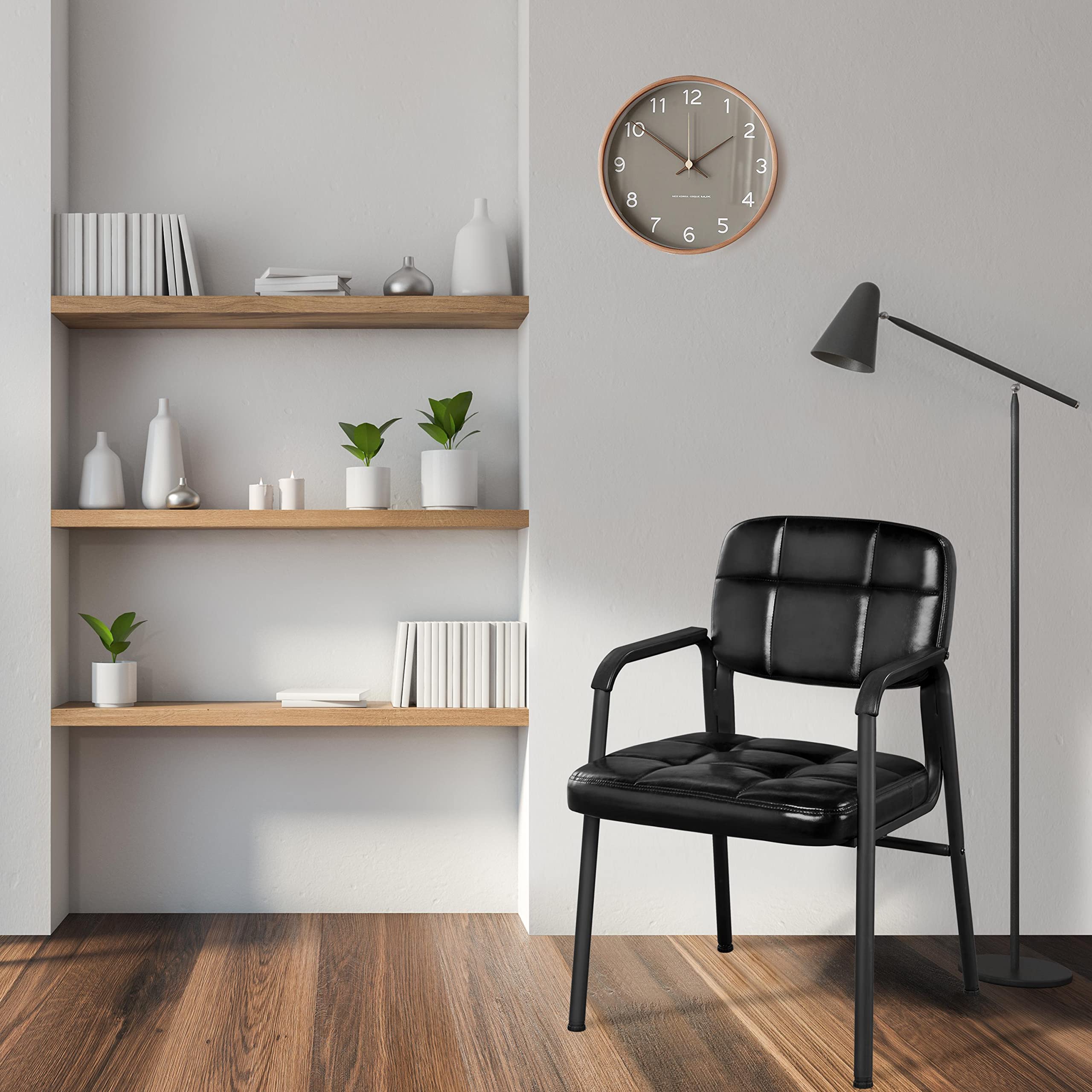 Yaheetech 4-Piece Black Leather Office Reception Chairs Set - Executive Guest Chairs with Ergonomic Design & Upholstered Lumbar Support for Waiting Room, Conference Room, or Home Office