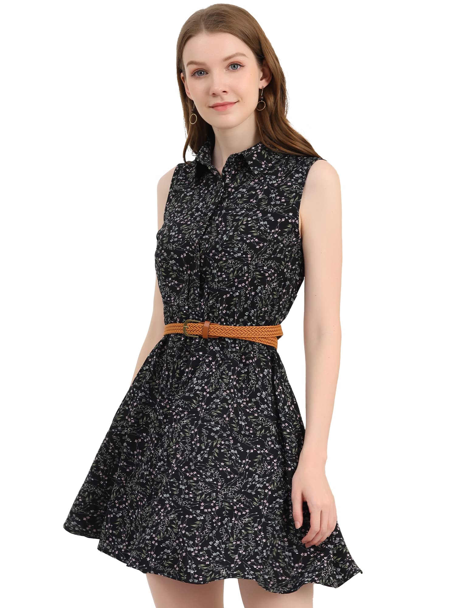 Allegra K Women's Floral Print Sleeveless Belted Midi Dress with Half Placket - Perfect for Summer Weddings, Beach Vacations & Casual Outings