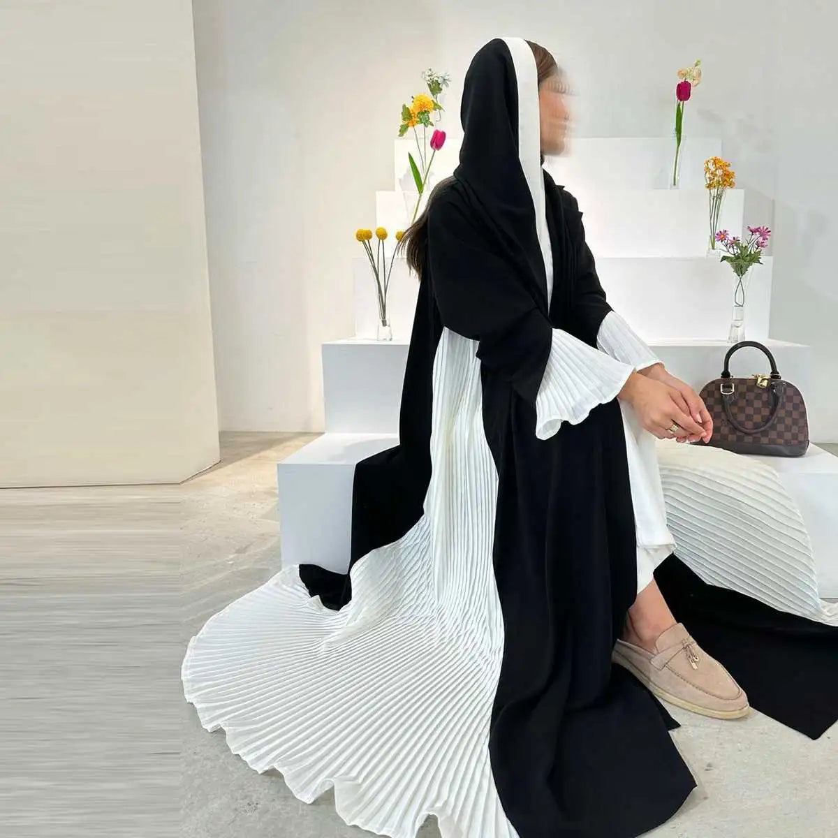Elegant Pleated Muslim Women's Cardigan Open Abaya Dress - Modest Islamic Fashion for Prayer, Home & Special Occasions