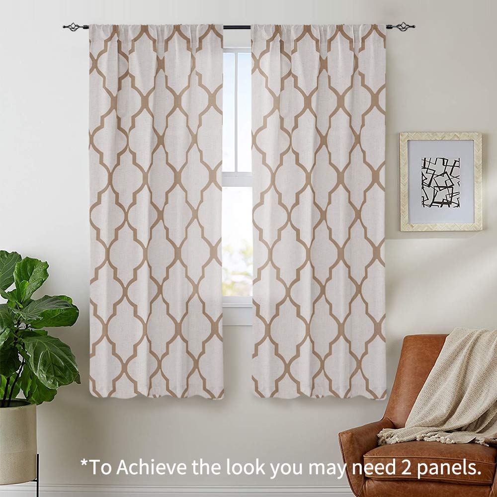 Jinchan Moroccan Printed Window Curtains - 45 Inch Tie-Up Shade Drapes with Rod Pocket, Medallion Flax Design in Taupe/Beige for Living Room, Bedroom & Small Windows | Light Filtering & Privacy