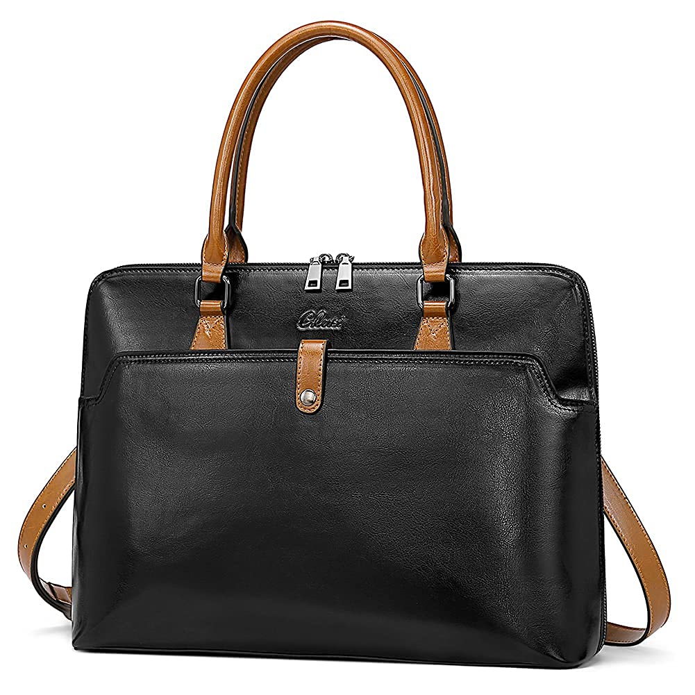 CLUCI Genuine Leather Briefcase for Women - Vintage Slim Business Shoulder Bag Fits 15.6 Inch Laptop | Professional Office Work, Business Meetings & Travel Accessory