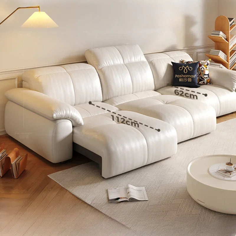 Remote Control Reclining Leather Sectional Sofa - Power Adjustable Headrest & Lumbar Support for Living Room, Home Theater & Family Lounge