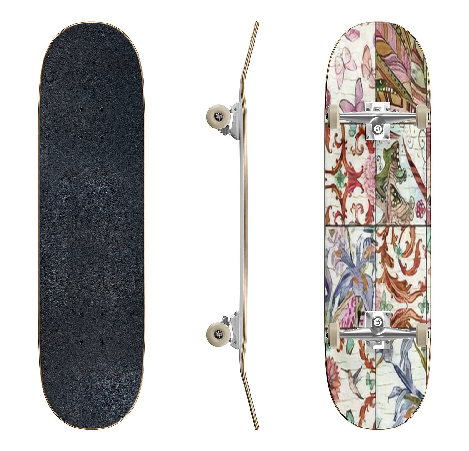Classic Concave Skateboard for Beginners & Professionals - Longboard for Extreme Sports | Cool Teen Gifts with Seamless Pattern Patchwork Design | Perfect for Street Skating, Commuting & Skatepark Tricks