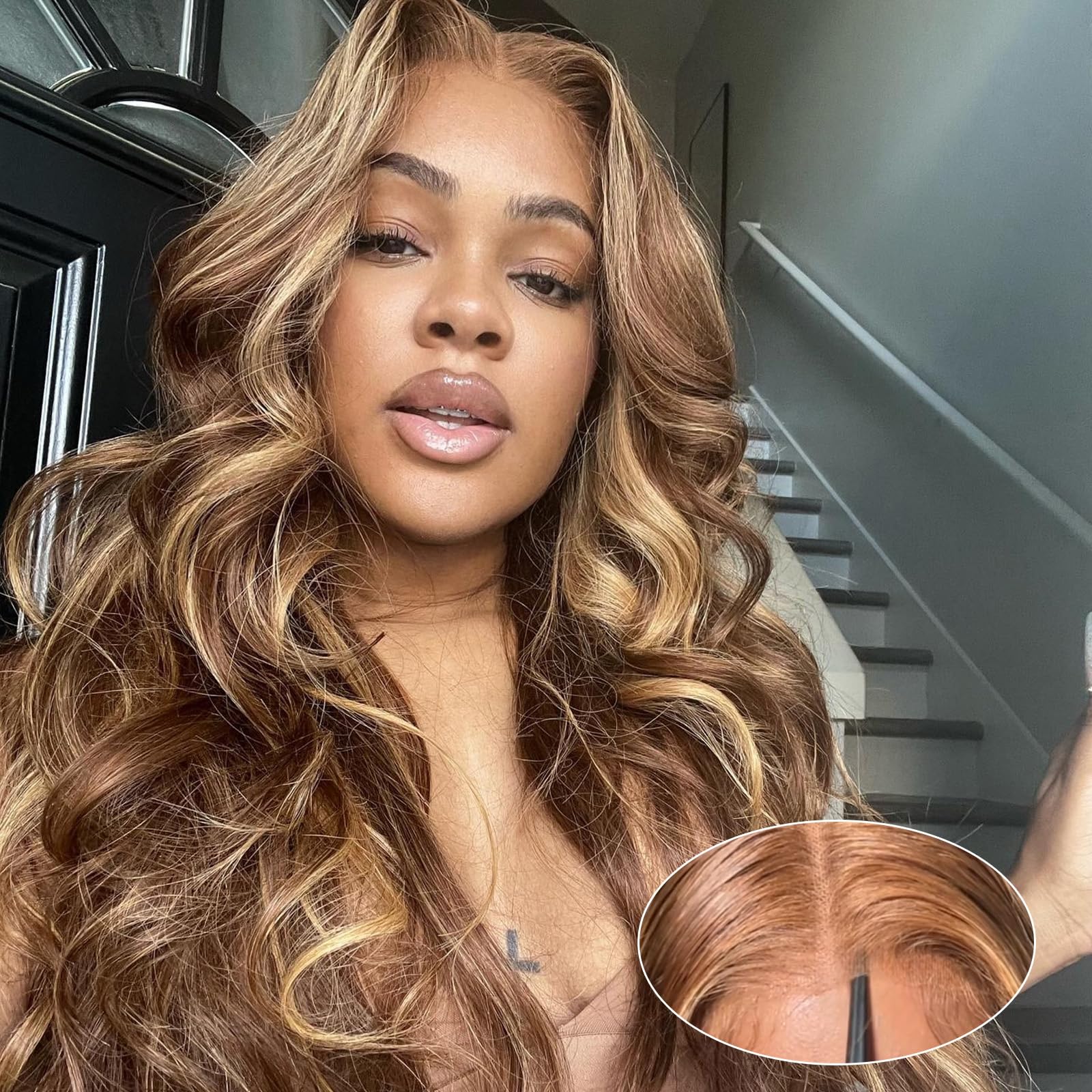 Glueless Human Hair Wigs 5x5 HD Lace Closure - Pre Plucked Body Wave Lace Front Wig 26 Inch Ombre 4/27 Honey Blonde - Wear & Go for Daily Use, Parties & Special Occasions