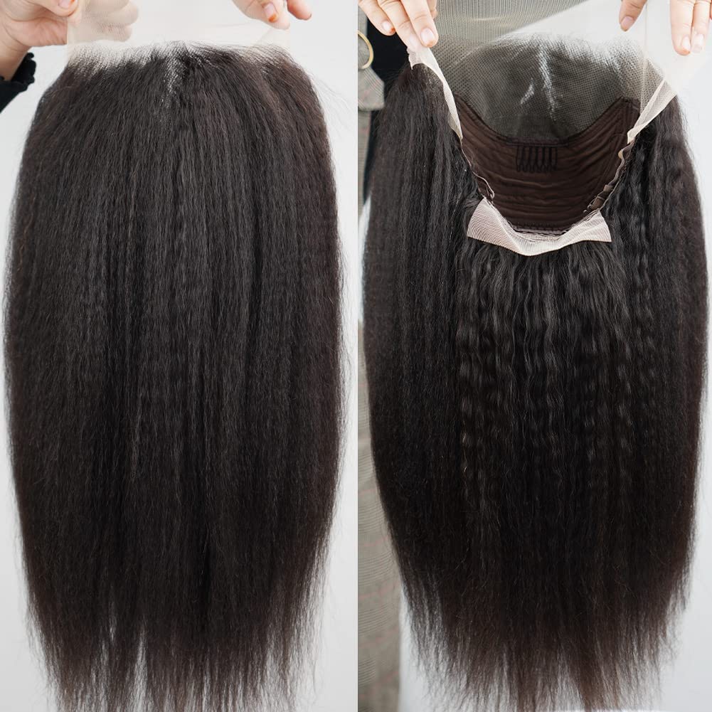 13x4 HD Lace Front Wigs Human Hair - Yaki Straight 16 Inch Lace Frontal Wigs for Black Women | Natural Kinky Straight Human Hair Wig for Daily Wear, Parties & Special Occasions