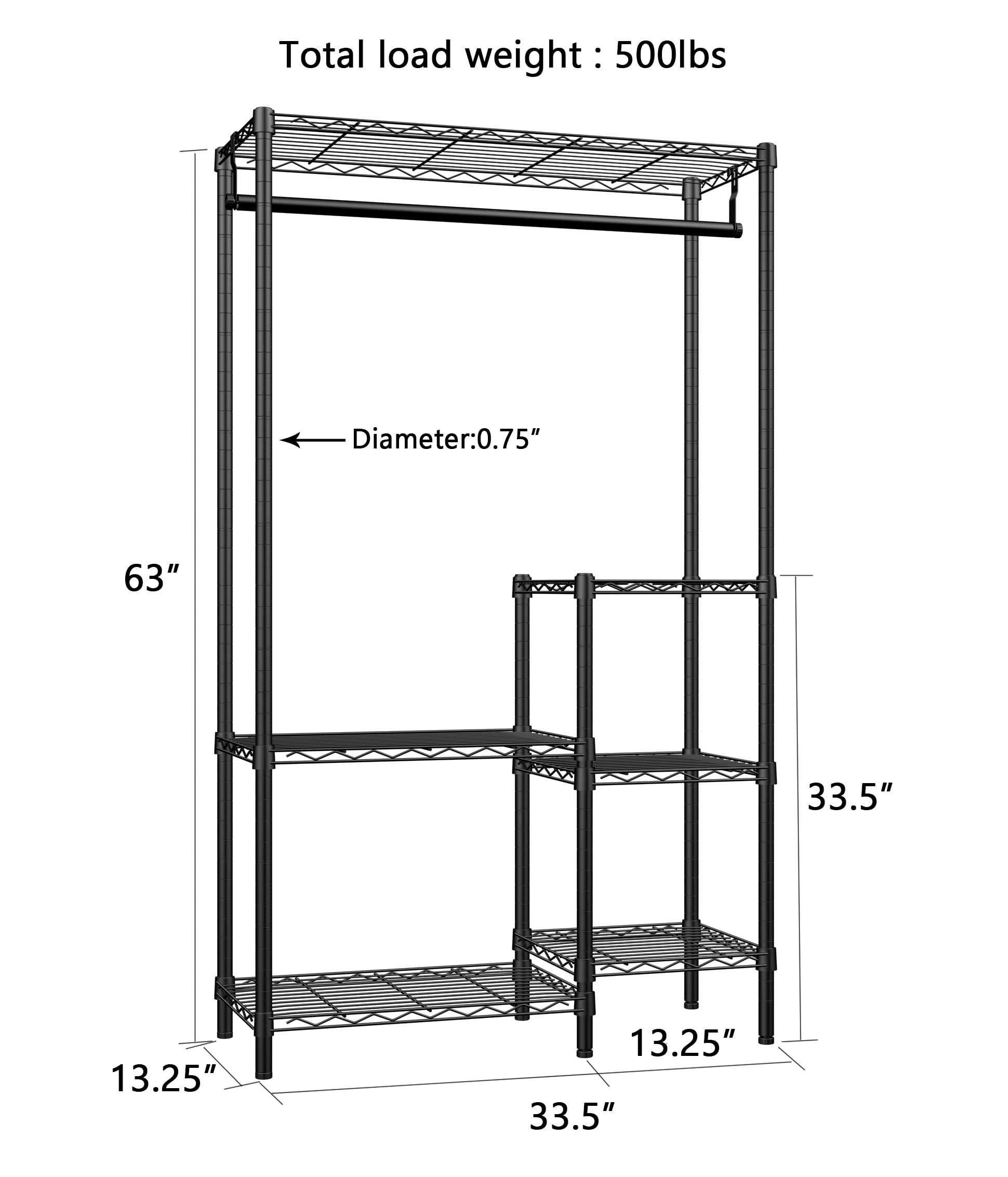 6-Tier Black Plant Stand with Hanger Rod - Indoor Outdoor Flower Shelf for 16 Pots - Perfect for Living Room, Balcony, Garden & Patio Decor