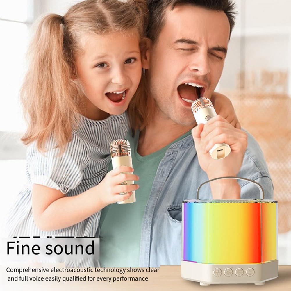 Jasaly Bluetooth Karaoke Speaker with Powerful Bass, Dazzling LED Lights & Dual Wireless Microphones - Portable Party Speaker for Adults & Kids, Easy Setup, Perfect for Home Parties, Outdoor Gatherings & Birthday Celebrations (Black)