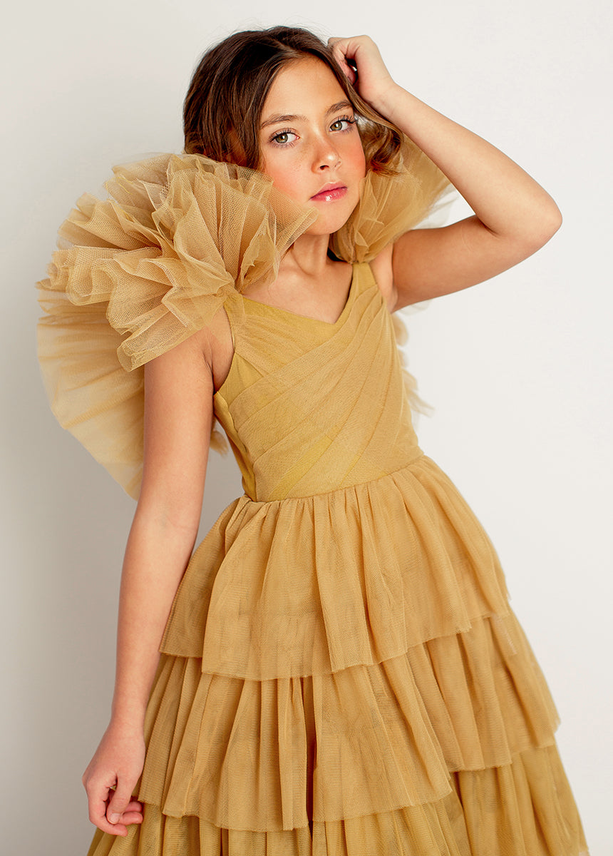 Briony Impact Dress in Butterscotch - Elegant A-Line Midi Dress for Women | Perfect for Weddings, Parties & Special Occasions