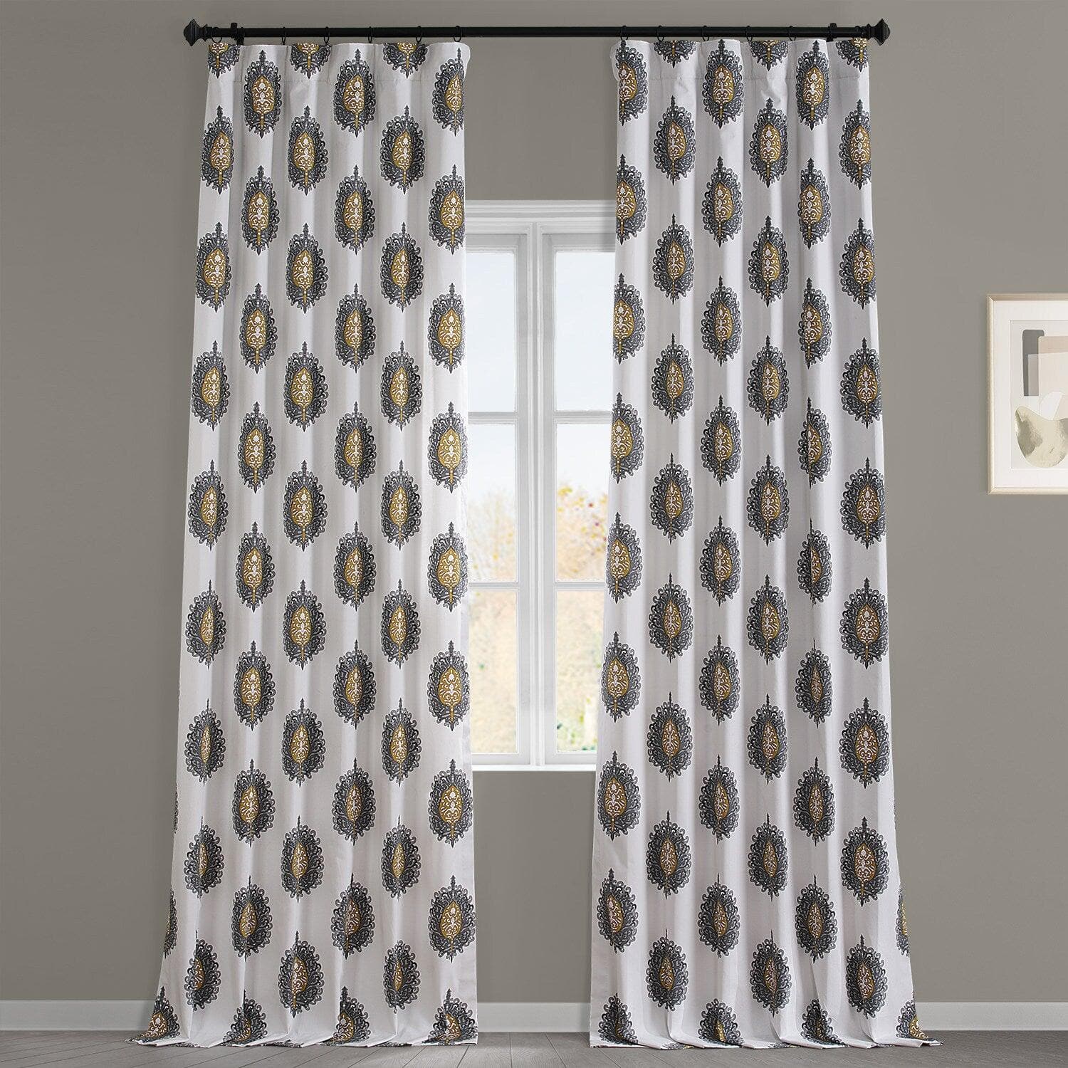 Mayan Gold Emblem Printed Blackout Curtains - 100% Cotton Thermal Insulated Drapes for Bedroom & Living Room | Blocks Sunlight & Noise for Better Sleep