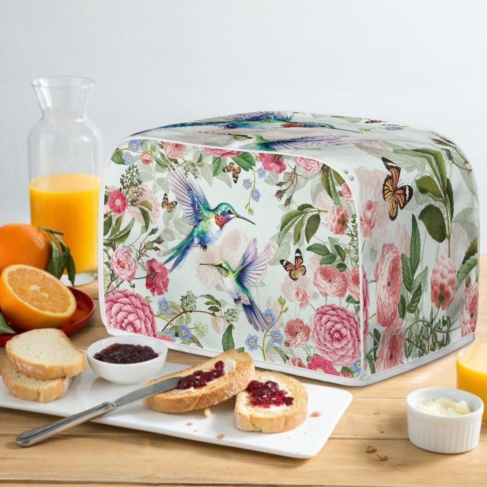Floral Hummingbird Toaster Cover - 4 Slice Anti-Fingerprint Oven Dust Cover, Bread Maker & Bakeware Protector for Kitchen Countertop Decor