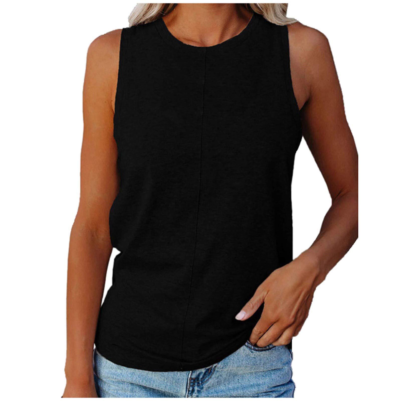 Women's Sleeveless Round Neck Tank Tops - Casual Solid Color Comfortable Vest Tops for Summer | Perfect for Yoga, Gym, Beach & Everyday Wear