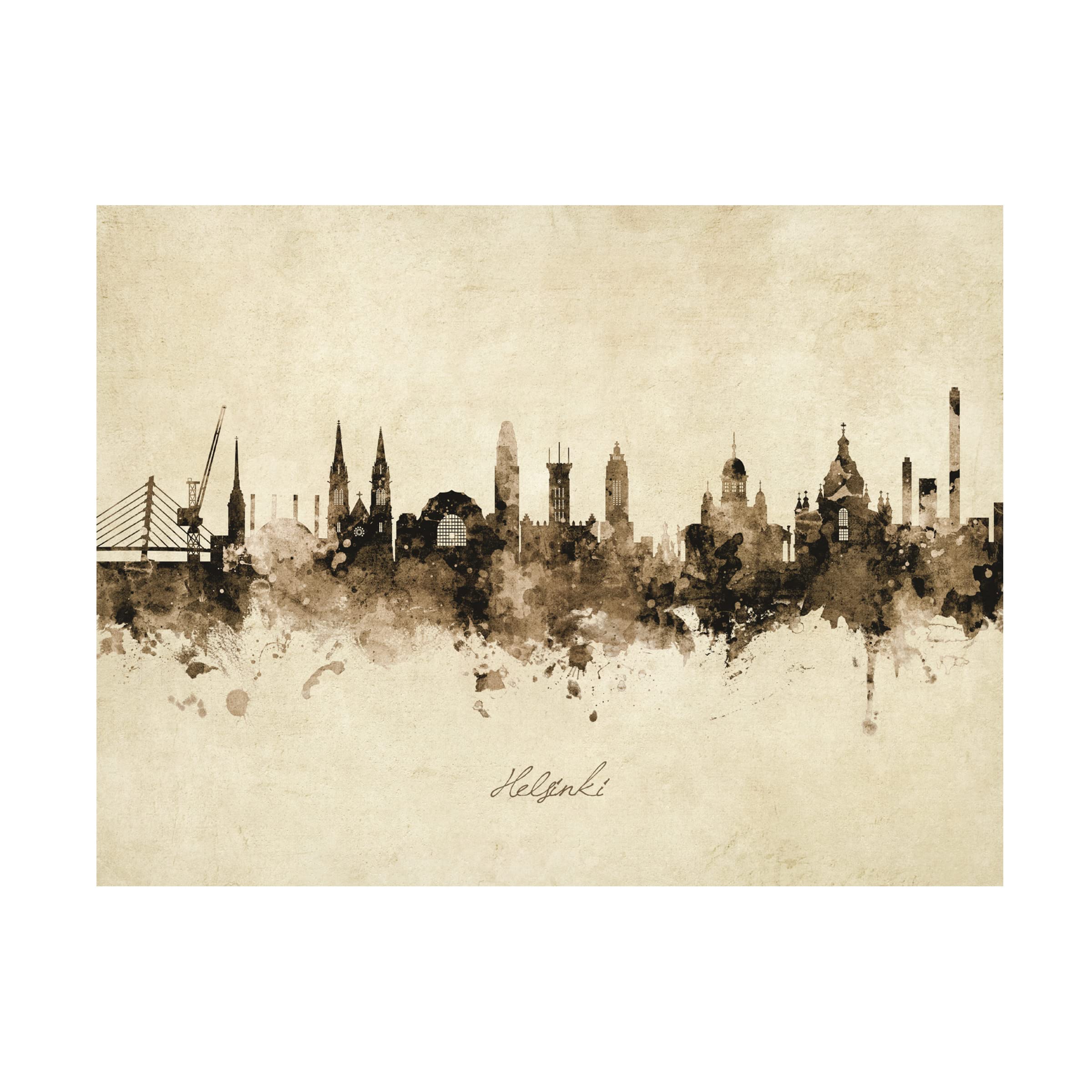 Michael Tompsett Helsinki Finland Skyline Vintage Canvas Art Print - Scandinavian Wall Decor for Living Room, Office & Bedroom