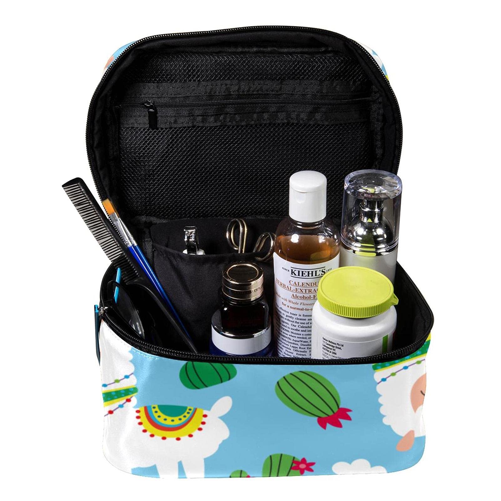 Stylish Large Alpaca & Cactus Print Travel Makeup Bag - Waterproof Cosmetic Organizer with Zipper for Women & Girls - Perfect for Vacation, Gym, Beach Trips & Daily Essentials Storage