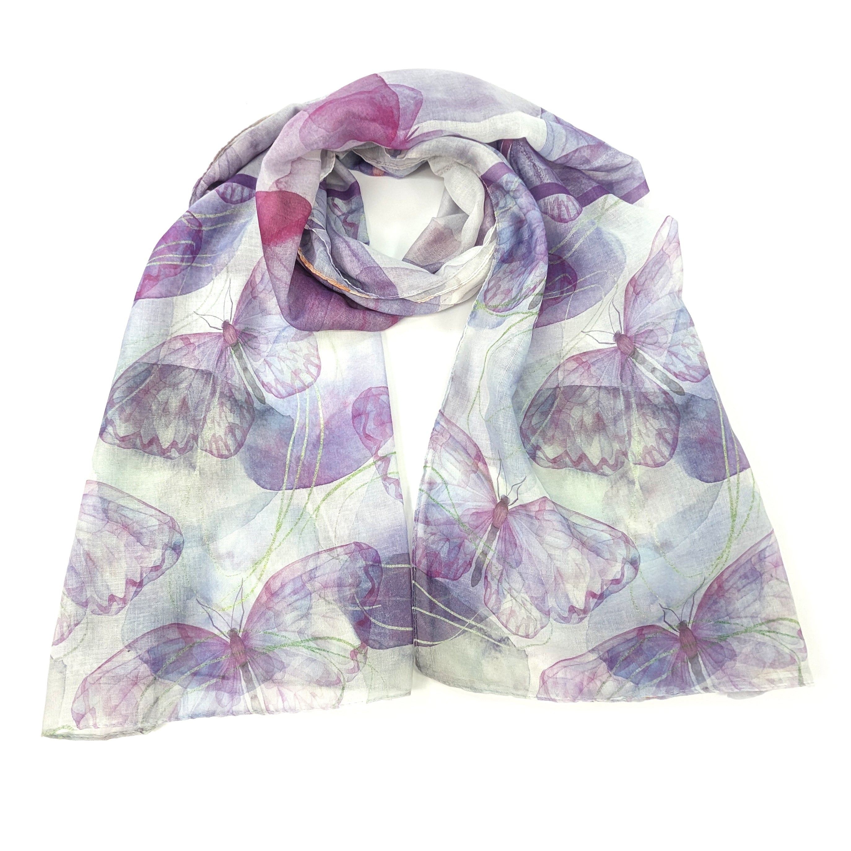 Watercolor Butterfly Scarf - Iris Purple Silk Fashion Accessory (50x180cm) for Women's Spring Outfits, Bridal Shawl & Boho Style
