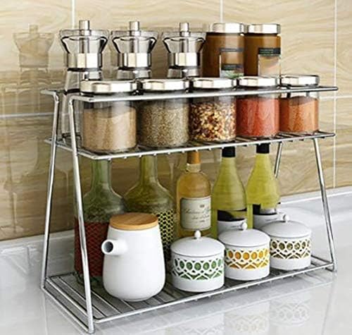 Stainless Steel Spice Organizer - 2-Tier Kitchen Storage Rack for Utensils & Dishes