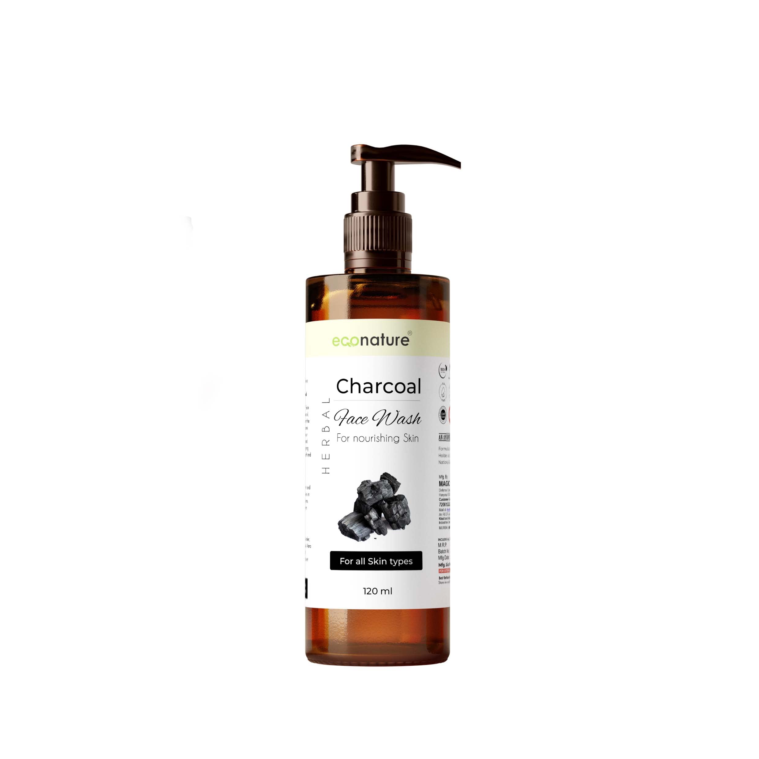 Econature Charcoal Enzyme Face Wash for Women & Men - Gentle Foaming Exfoliating Cleanser 120ml - Deep Pore Cleansing for Acne Prone & Oily Skin - Daily Skincare Routine for Clear Complexion