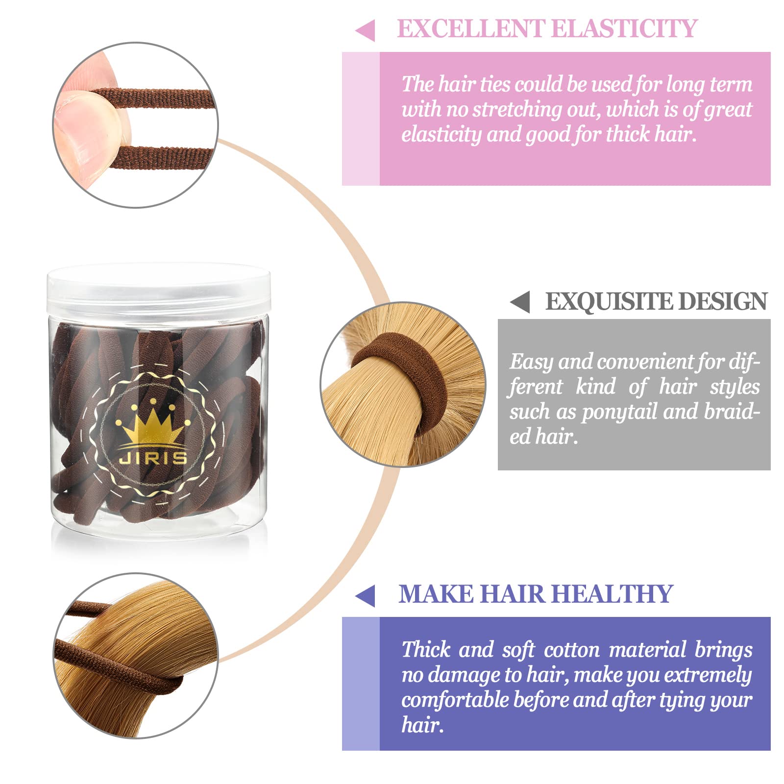 50Pcs Brown Hair Ties for Women & Girls - Soft Cotton Seamless Ponytail Holders, No Crease No Damage Hair Elastics for Thick, Heavy & Curly Hair - Perfect for Workouts, Office & Everyday Use (Brown)