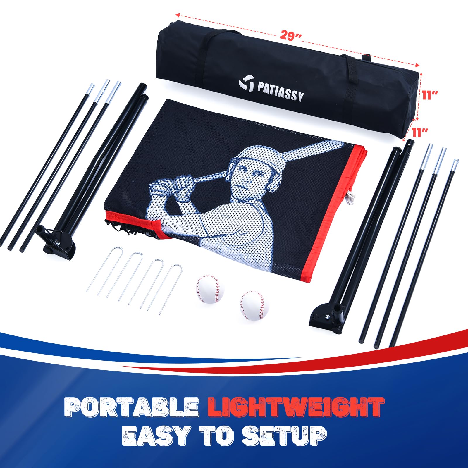 Portable 9-Pocket Baseball & Softball Pitching Net with 2 Sandbags | Backyard Training Equipment | Includes Carry Bag & 2 Baseballs | Perfect for Youth Practice, Batting Drills & Fielding Training