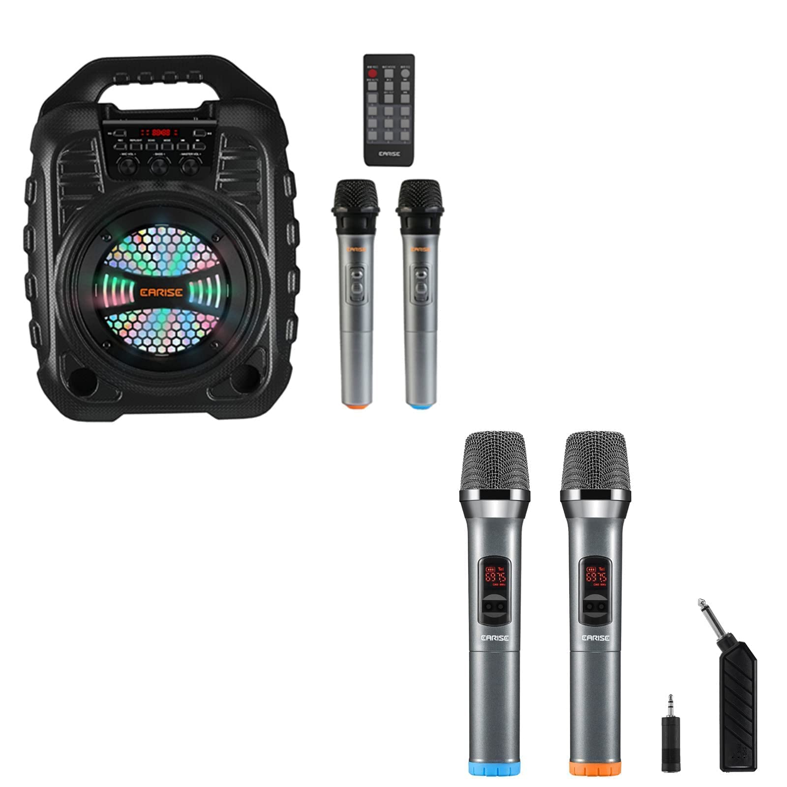 EARISE T26 Pro Karaoke Machine with 2 Wireless Microphones - Portable Bluetooth Speaker for Home Parties, Outdoor Gatherings & Professional Singing (Includes W2 UHF Dual Dynamic Handheld Mics) - Perfect for Birthday Celebrations, Family Reunions & Karaoke Nights