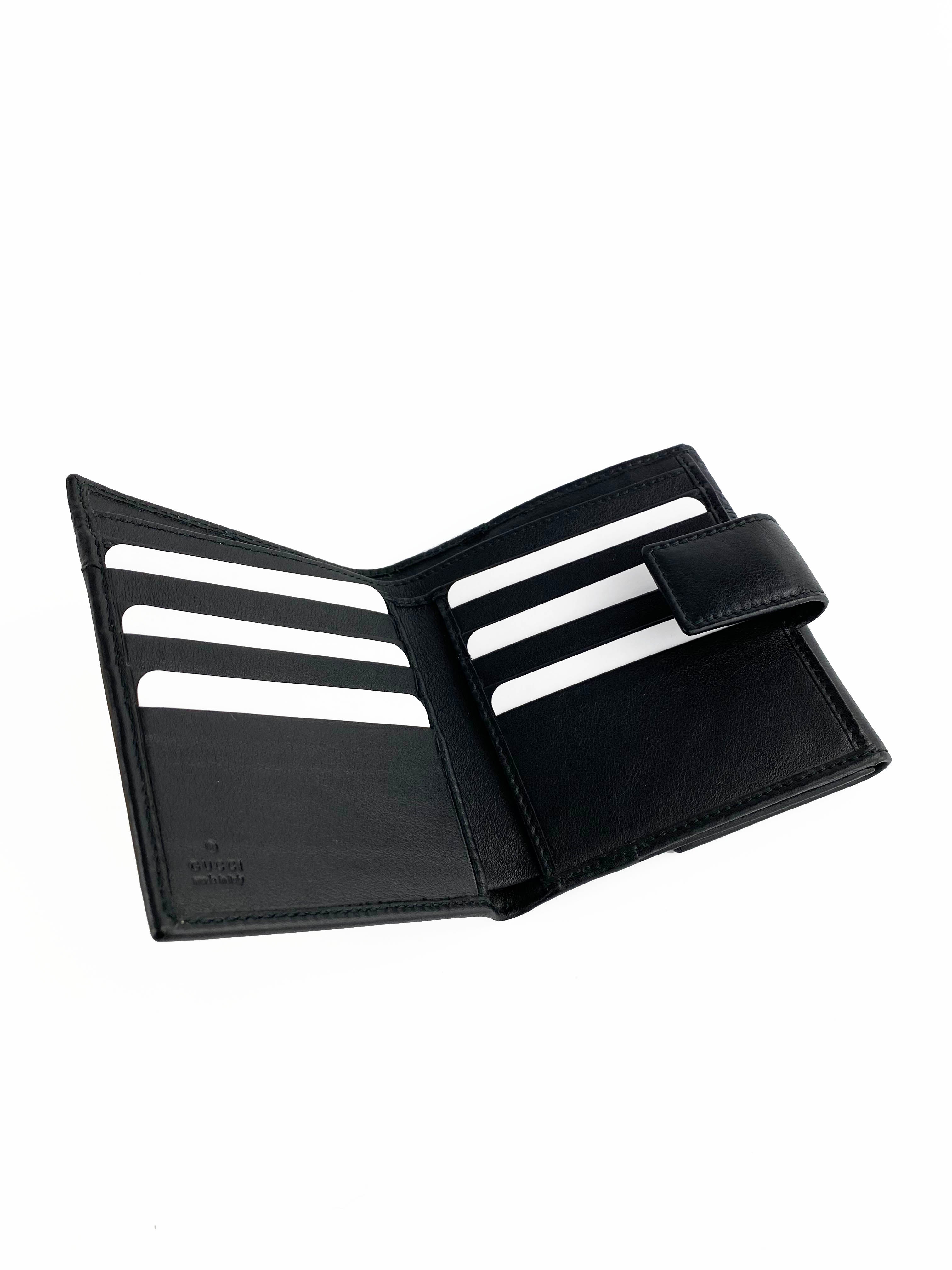 Gucci Black Compact Wallet for Women - Slim RFID Blocking Leather Card Holder - Perfect for Travel, Everyday Use & Gift Giving