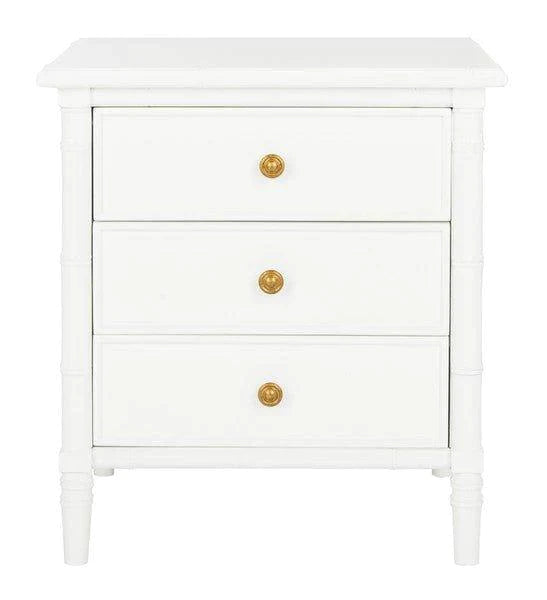 White Coastal 3-Drawer Bamboo Nightstand - Stylish Bedside Table for Bedroom, Living Room & Office Storage