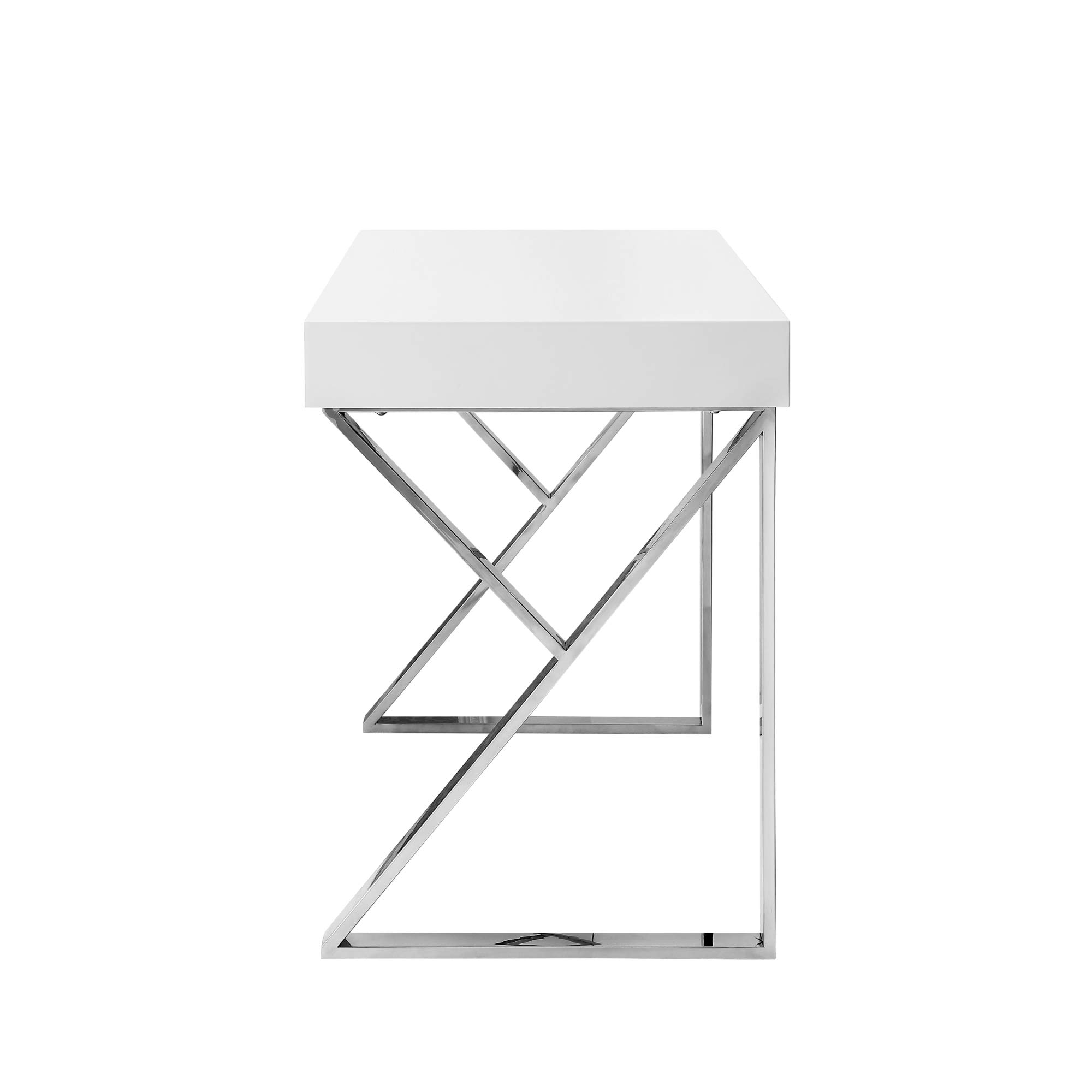 Inspired Home Zosia Desk with 2 Drawers - Modern White & Chrome Writing Desk for Home Office, Study, or Workspace | Compact & Stylish Workstation for Small Spaces