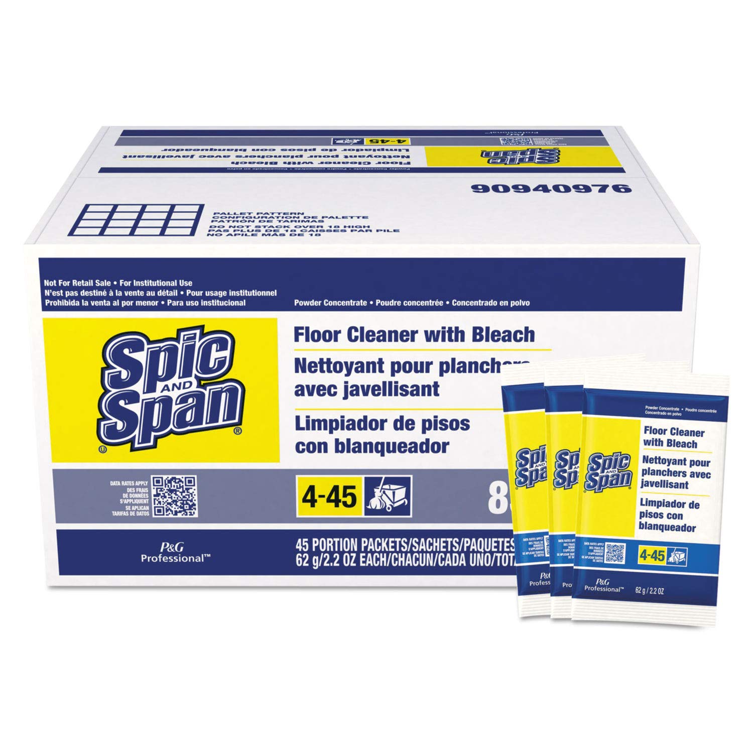 2-Pack Spic and Span 02010 Bleach Powder Floor Cleaner, 2.2 oz (45-Count Case) – Ideal for Deep Cleaning Kitchens, Bathrooms & High-Traffic Areas