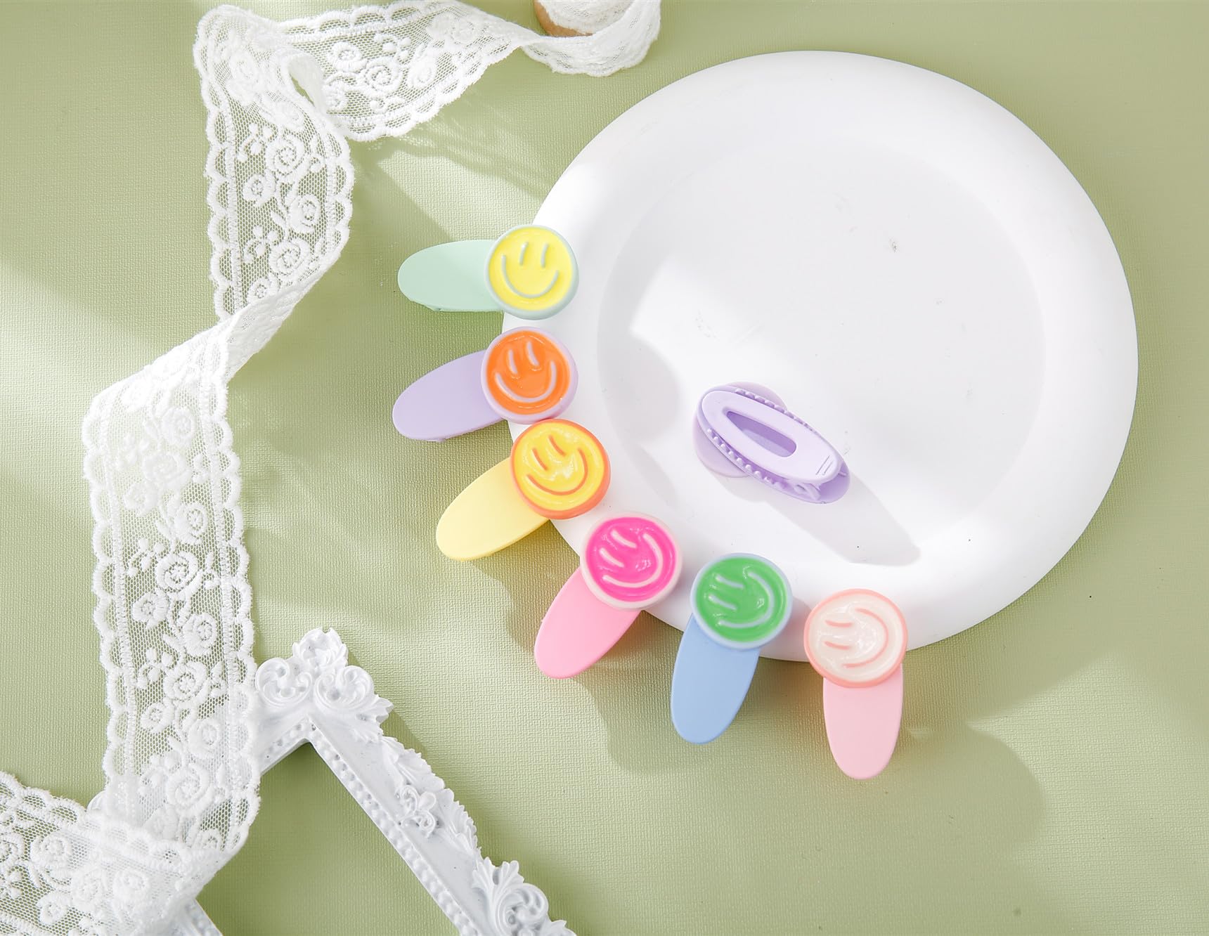 12 Pack Happy Smile Face Hair Clips - Colorful Y2K Party Favors & Preppy Hair Accessories for Girls, Kids & Teens | Summer Beach, School, Birthday Party Hair Clips