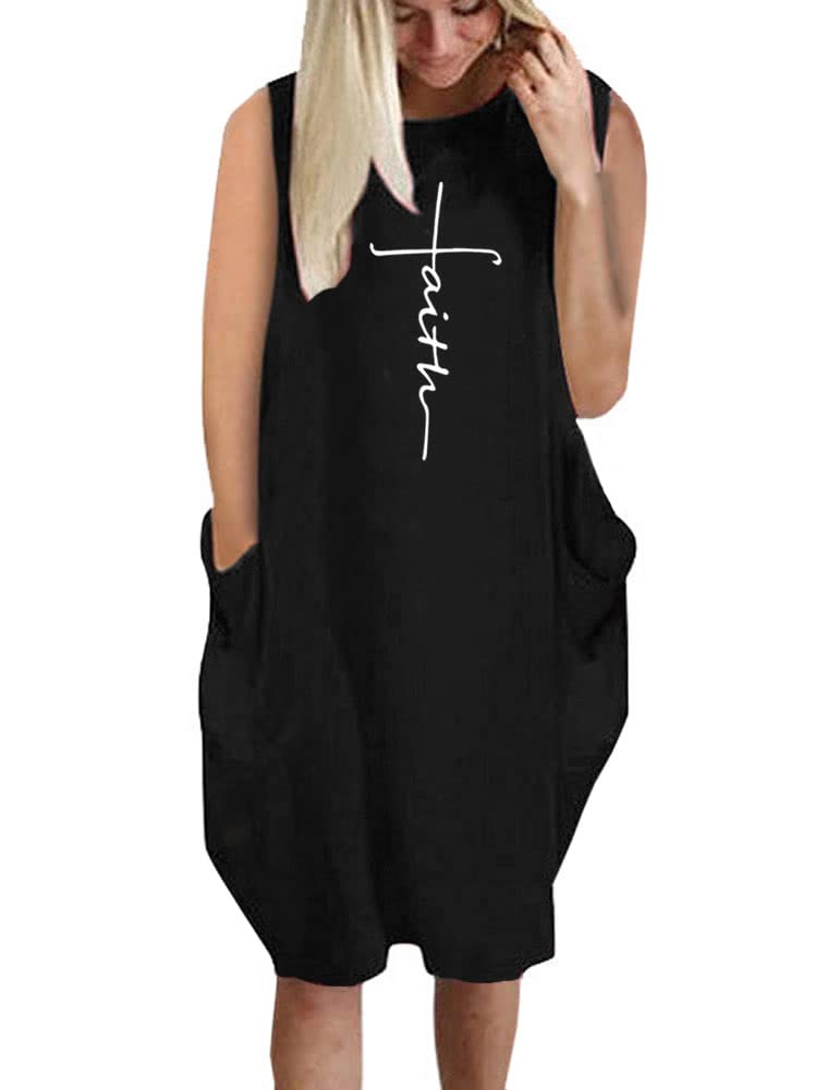 Rfecccy Women's Oversized Faith Graphic T-Shirt Dress - Casual Loose Baggy Midi Dress with Pockets for Party, Beach & Everyday Wear