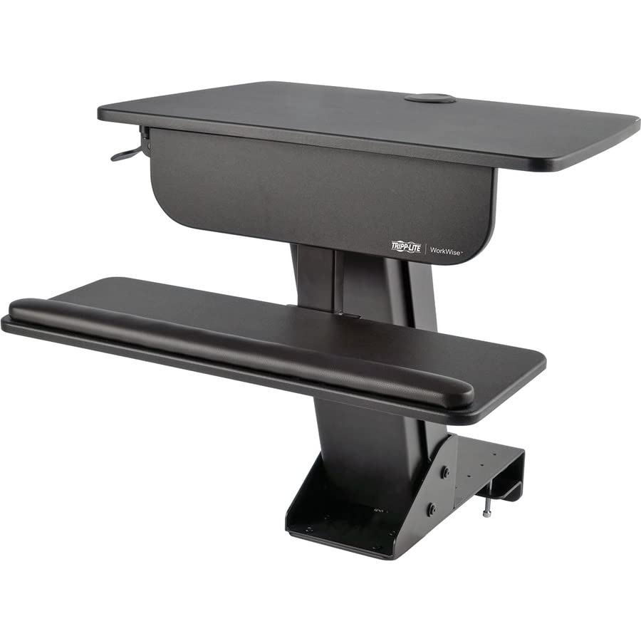 Tripp Lite Adjustable Sit Stand Desktop Workstation - Ergonomic Clamp-On Standing Desk Converter for Home & Office Workspace - Perfect for Laptops, Monitors & Keyboard Setup