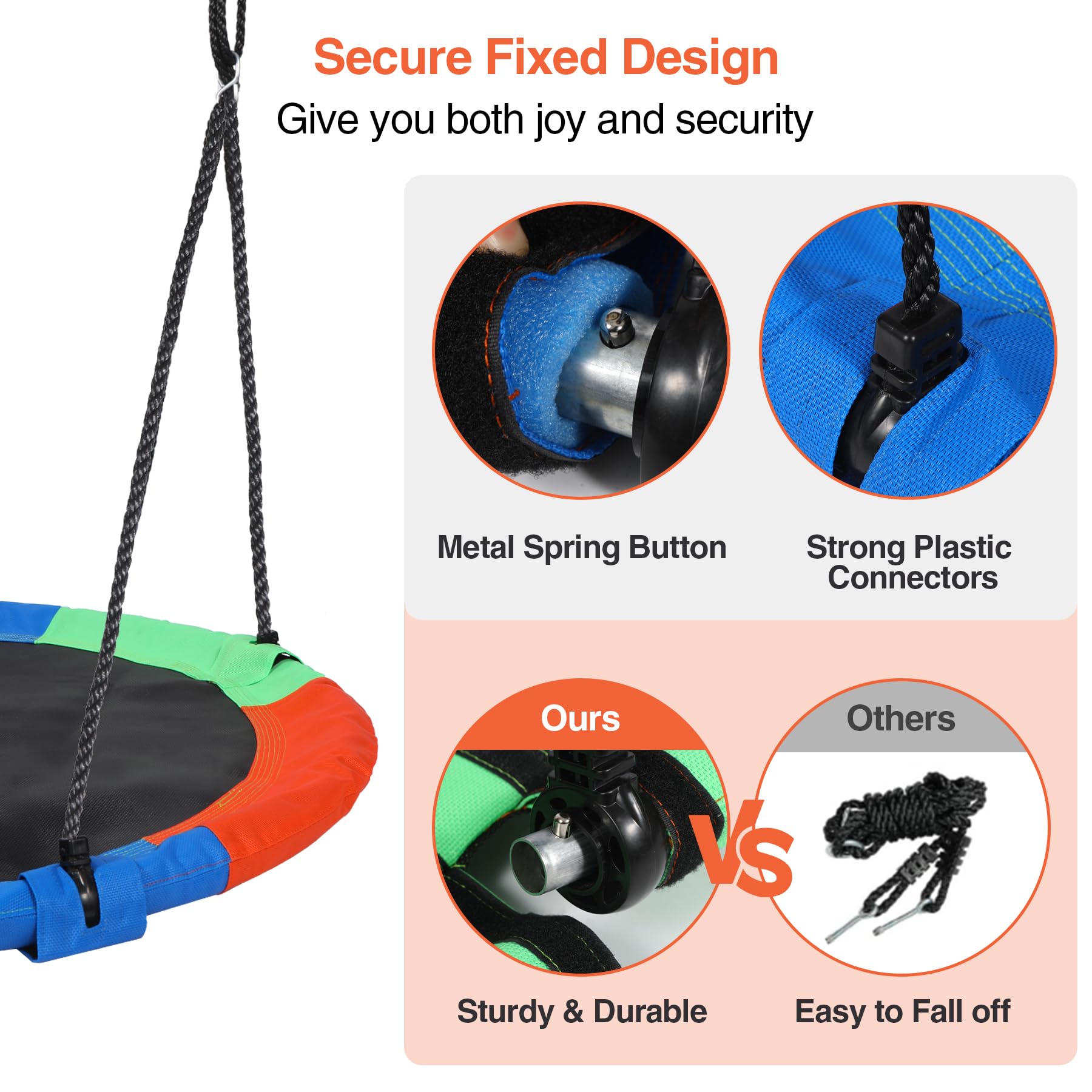 RedSwing 43 Inch Kids Flying Saucer Swing - Large Round Outdoor Tire Swing for Trees & Swing Sets - Heavy Duty Rainbow Playground Swing for Backyards, Parks & Play Areas - Perfect for Outdoor Fun & Family Bonding