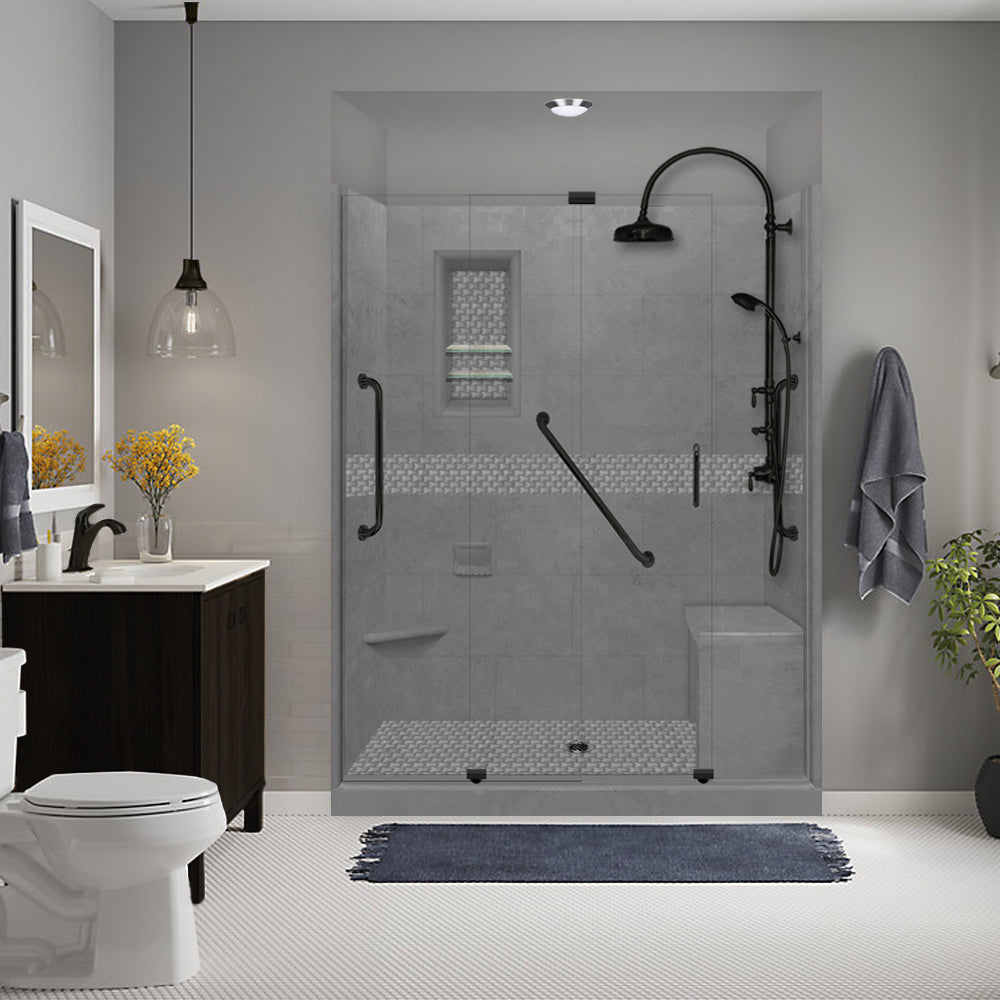Freedom 60 Alcove Wet Cement Sistine Stone & Jewel Stone Accent DIY Shower Remodel Kit - Easy Bathroom Upgrade for Modern Home Renovation