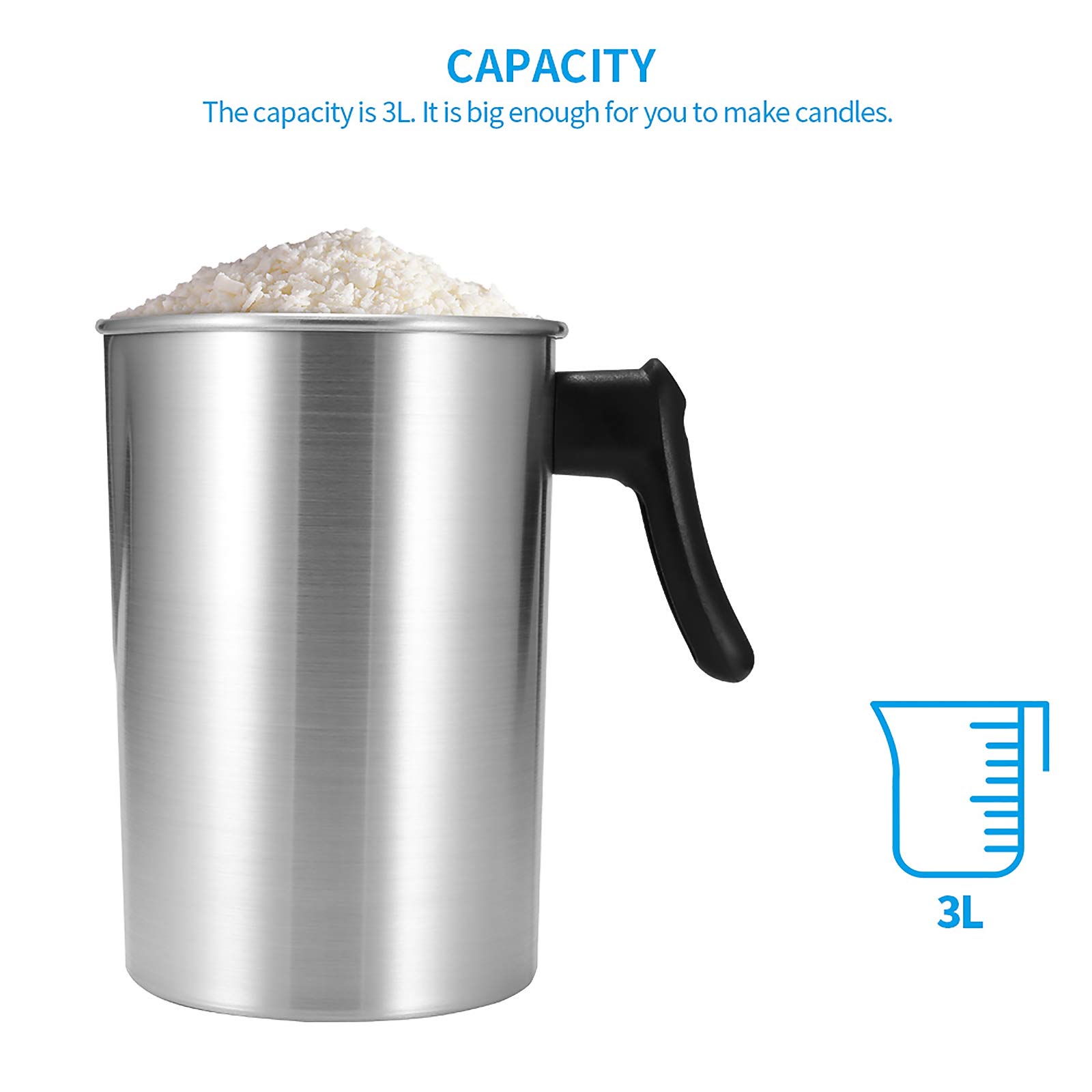 Premium 3L Aluminum Wax Melting Pot - 4 Lbs Capacity for Candle Making, Wax Melting & Pouring - Ideal for DIY Candles, Wax Melts & Home Fragrance Projects